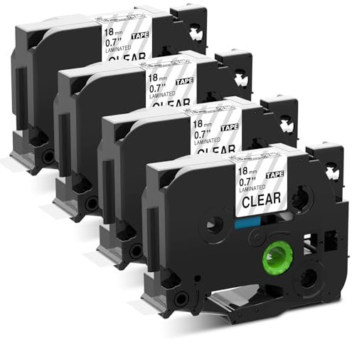 4x kompatibel für Brother P-touch Transparent Bänder 18mm TZe-141 PTouch Schriftband 18mm Clear TZe141 Laminated, Schwarz auf Klar für Brother PT-D400 D600VP D410 1830 2430