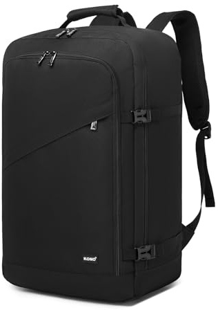 KONO Handgepäck Rucksack 55x35x20cm Reiserucksack Handgepäck Flugzeug Rucksack mit Vielen Fächern, Leichtgewicht Rucksack Herren Damen für Business Schule und Reise, 40Liter, Schwarz