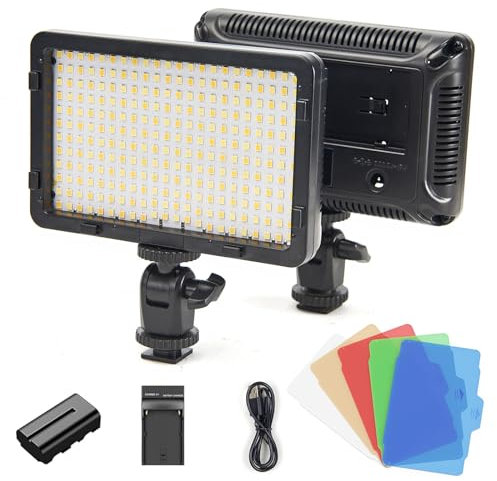 Tolifo PT-F260B on Camera Video Light, 26W Bi-Color Photography Lighting for DSLR Camera Camcorder with Battery and Charger, LED Panel Dimmable with 5 Color Filter Hot Shoe