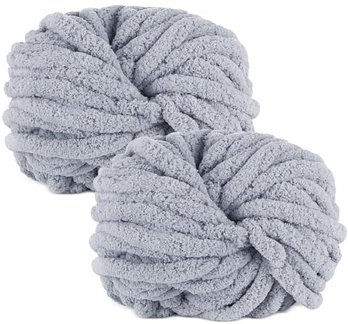 MeYuxg 2 Stück Dicke Wolle Garn 500g, XXL Weiches Chunky Wolle,Armstricken Wolle Dickes Garn,Dickes Garn wolle Super Bulky zum Häkeln für Decken, Schals, Mützen, Haustier Nest(Hellgrau)
