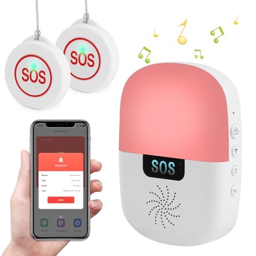 Richday Wireless Sistema di Chiamata di Emergenza Smart Wireless per Anziani, Impermeabile SOS Allarme Campanello di Chiamata di Emergenza,per Anziani Bambini Gravida (1 Ricevitore+2 Pulsante)