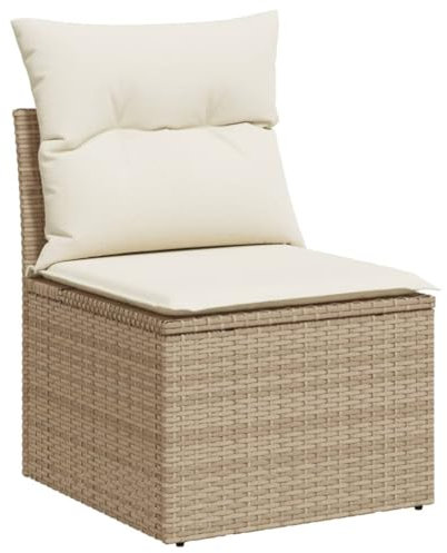 vidaXL Gartensofa ohne Armlehnen mit Kissen, Outdoor Sofa mit Staufach unter Sitzfläche, Terrassensofa mit Stahlrahmen, Gartenstuhl Gartensessel Gartenmöbel, Beige Poly Rattan