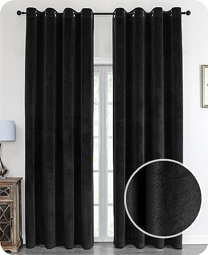 Samt Vorhang Ösen Verdunkelung Gardine Velvet Blickdicht, 140x145 cm (Breite 140 cm, Höhe 145 cm, Schwarz)