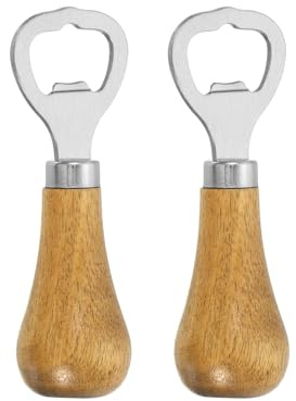 sourcing map Vertical Bottle Opener, 2Pcs - Wooden Handle Stainless Steel Beer Bottle Opener, Bartender Handheld Bottle Openers, for Home Bar Kitchen (Silver)