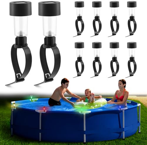 homfanseec 10pcs Solar Pool Lights for Framed Above Ground Pools, Waterproof LED Solar Lights Colorful Light at Night Lighting for Outdoor Swimming Pools Fence Trampoline Decoration Accessories