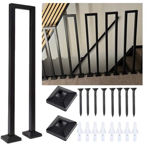 Geländer Treppe, Handlauf Treppe, Treppengeländer Innen, Handlauf Schwarz, Treppengeländer Außen, U Förmiger Geländer Außen, Treppenhandlauf für Balkone Flure Wohnungen Villen (schwarz/90cm)