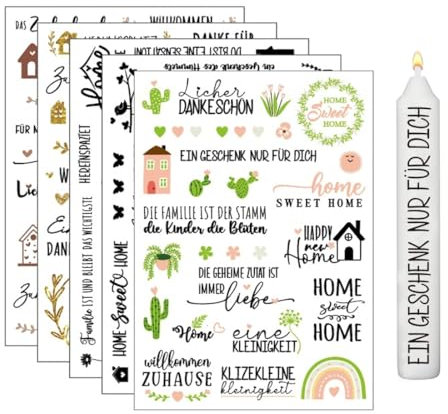 NTRUXZP 5 Stück Rub On Sticker Aufkleber Sprüche für Raysin Keraflott Gips Glas Keramik Sprüche DIY Deko Rub On Folie Rubons Aufkleber, Wasserzeichen Aufkleber für DIY Geschenk HOME
