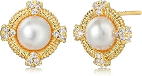 Jenosy 18K Vergoldet Nagel Schraube Perle Goldene Ohrringe Damen CZ Ohrstecker Lightweight Hypoallergenic Modeschmuck für Frauen