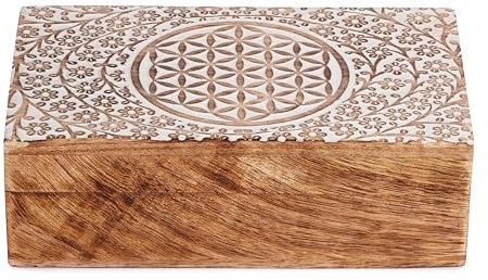 Ajuny Caja de Almacenamiento de Joyería Decorativa Hecha a mano de Madera Diseño Celta Color Blanco Multiusos Organizador de Cofre del Tesoro Soporte para de Viaje Regalos de 8 x 5 pulgadas