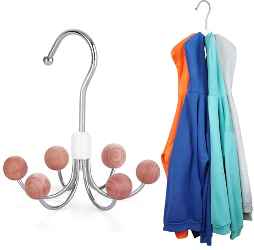 TOPIA HANGER Hoodie Hanger with 6 Cedar Balls, 360°Swivel Purse Hanger, Scarf Hanger, Closet Hooks, Handbag Organizer, Bra Hanger, Accessory Organizers for Scarf, Tanktop, Hat, Hoodie CT56C