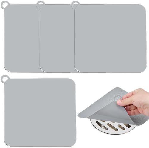 SLTAXAR 4 Stück Bodenablauf Abdeckung Quadrat Bodenablauf Matte 20cm Wannenstopper Silikon Bodenablaufmatte Anti-geruchs-Abflussstopfen Universal Geruchswaschbecken Abdeckung für Küche Bad und Wäsche
