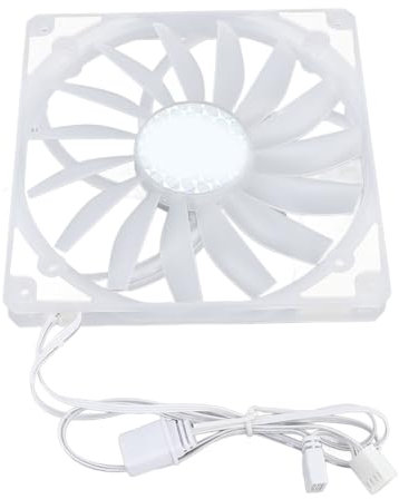 140mm RGB Fan, 140mm Case Fan 140mm PWM ARGB Fan Thin 15mm MFDB Dynamic Pressure Bearing PWM Temperature Control Support 5V ARGB Motherboard Sync Fan Speed 300‑1100RPM (White)