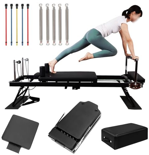 GRDSGRD Pilates Reformer Machine Set Foldable Pilates Equipment Multifunctional Abdominal Board for Home and Workout with Pilates Sitting Box, Springboard,Schwarz