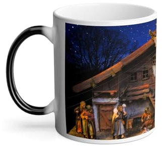 Thermoreagierende Tasse Magische Tasse – Krippe zur Geburt von Jesus Weihnachten Heilige Könige Maria Bibel Engel – 325 ml