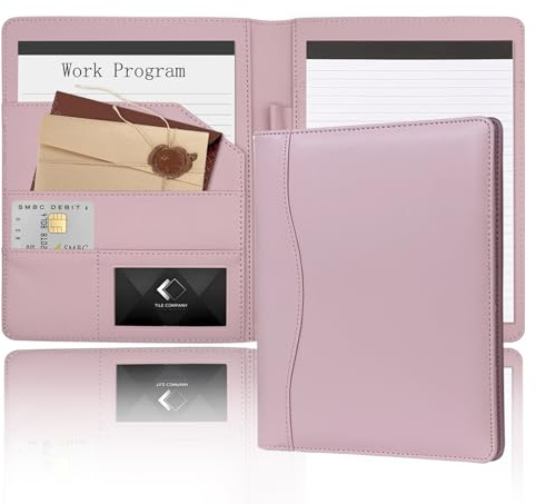Leder-Portfolio-Ordner, 12,7 x 20,3 cm, weiches Leder-Padfolio, A5, Business-Ordner, legaler Schreibblock, Junior-Größe, Dokumenten-Organizer für Geschenk, Kinder, Männer, Frauen, Rosa