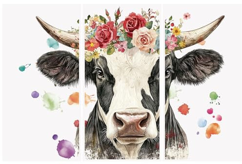 WANDIC 3 Bögen zum Aufreiben von Transfers zum Basteln, Kuhkopf, große Aufkleber zum Aufreiben, Patchwork, wasserdichte Aufkleber für Möbel, Fenster, Scrapbooking, 15 x 30 cm