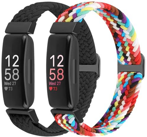 XANS Nylon Geflochtene Armband Kompatibel mit Fitbit Inspire 3/Inspire 2/Inspire/Inspire HR/Fitbit Ace 3/Ace 2, Elastisches Verstellbares Ersatzarmband Dehnbare Weiche Sport Armband für Damen Herren