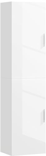 HOMCOM Armario de Baño de Pared con 2 Puertas 40x30x160 cm Blanco Brillo