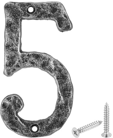 sourcing map House Address Number, 5.5 Inch Cast Iron Vintage Wall Number 5 Outside Numbers for Home Street Office Mailbox Sign, Black & Silver