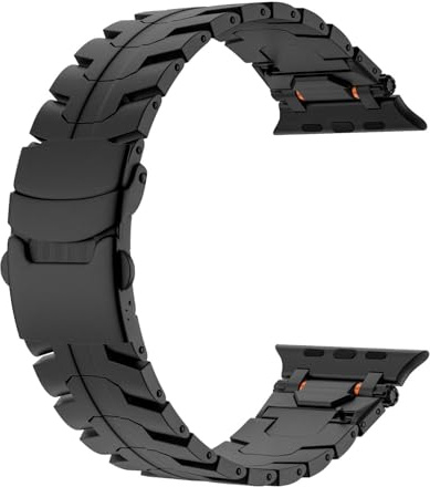 ONECMN Correa de reloj de acero inoxidable, banda de Metal Explore Iron-Man para Apple Watch Band S10 46mm S10 42mm Ultra 49mm 45mm 44mm(Black buckle,S10 46mm)