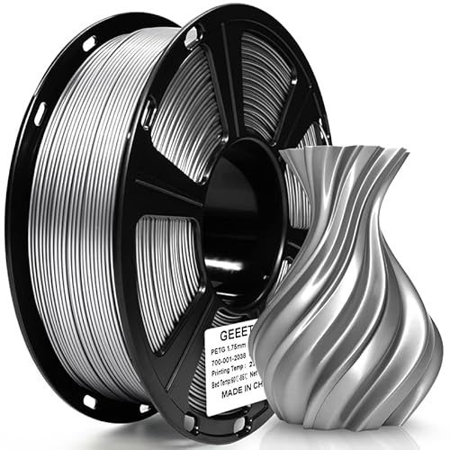 GEEETECH PETG Filament 1,75mm Metall Silber, verbesserte Hochfestigkeit 3D-Drucker Filament, Glanzfinish, ±0,03mm Präzision-1kg Spule