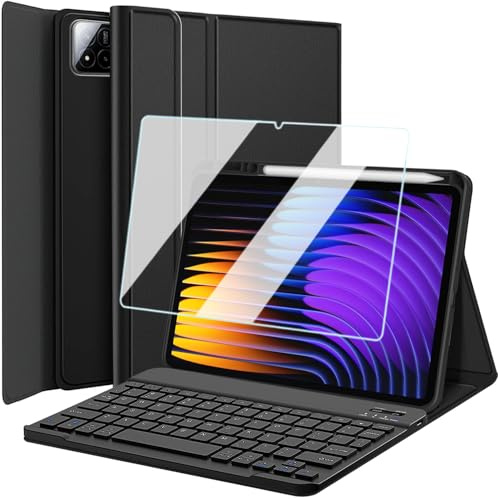 Wineecy Keyboard Case with Screen Protector for Xiaomi Pad 7/7 Pro 11.2 Inch 2024, 9H Tempered Glass, Magnetically Detachable Wireless Bluetooth Keyboard Cover with Pen Holder