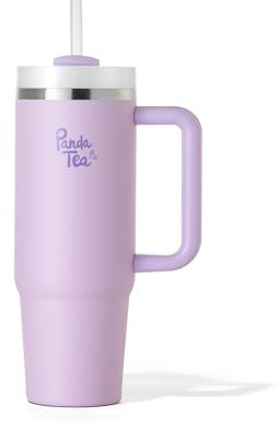 Panda Tea - Mug XXL avec Paille - 900 mL - Violet - Gourde Inox isotherme avec Paille – Boissons Chaudes & Froides - Bouteille Thermos Double Paroi – Gourde Grande Capacité