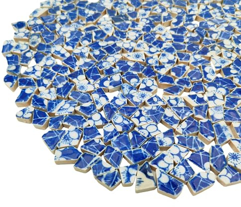 500g Porcelain and White Small Ceramic Mosaic Tiles,1-2 CM Broken Irregular Mosaic Tiles for DIY Craft,Floor,Kitchen,Pool, Flower Pots Home and Outdoor Deco (Porcelain 02)