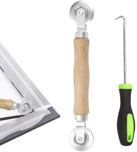 Rustark 2 Stück Fliegengitter Reparatur Werkzeug Set inklusive Spline-Rolle mit Kugellager und Spline-Entfernungshaken zum Installieren und Austauschen von Fenster-, Terassen- und Schiebetürgittern