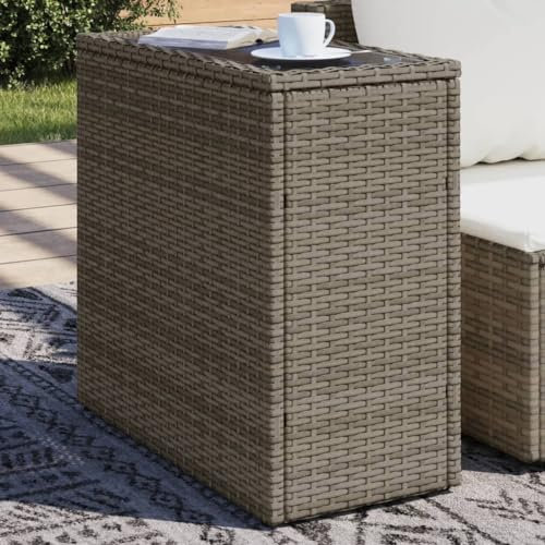SDWEHO7 Beistelltisch Wetterfest Klein Outdoor Tisch Gartentisch Balkontisch Gartenmöbel mit Glasplatte Grau 58x27,5x55 cm Rattan