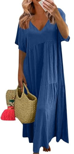 Angebote Sommerkleider Damen Lang Kleider Festlich Sommerkleid Abschlusskleid Kleid Strandhemd Italienische Mode Korsett Kleid Damen Weiss Flieder Kleider Für Hochzeit T Shirt (A14,XXL)