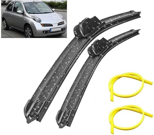 HGYNBCP Scheibenwischer Kompatibel für Nissan Micra K12 2002-2010 21in+18in, Wischblatt Satz Front Und Heck Wischerblätter Ersatz Wischerarm.