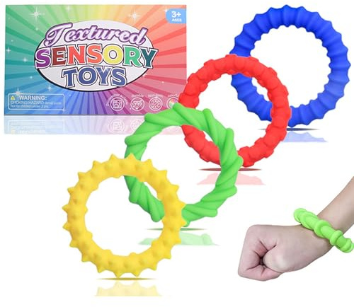 Sinirttou 4 Stück Sensory Fidget Spielzeug, Sensorischen Armbänder, Wristband Fidget Dekompression Spielzeug, Stress Relief Sensorik für zur Stressabbau und Angstlinderung, Autismus Und ADHS