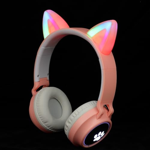 VILLCASE Casque Chat avec Lumières LED Casque de Jeu Over Ear Écouteurs Rose pour Musique et Gaming Confort Optimal et Surround Immersif