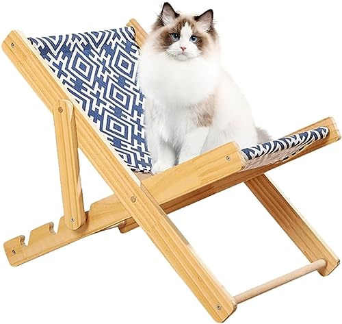 Strandkorb Katzenhängematte, Erhöhtes Katzenstuhlbett, Hölzerner Haustier-loungesessel, Verstellbarer Katzenliegestuhl, Katzenkratzcouch Für Katzen Hunde, Canvas