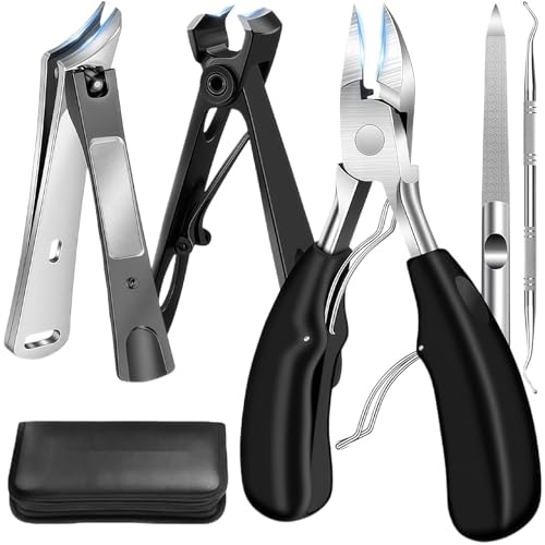 Toenail Clippers for Seniors Thick Toenails,Wide Opening Heavy Duty Toe Nail Clippers for Men Thick Nails with Long Handle,Sharp Slanted Curved Blade Ingrown Nail Cutter,Professional Nail Clipper Set