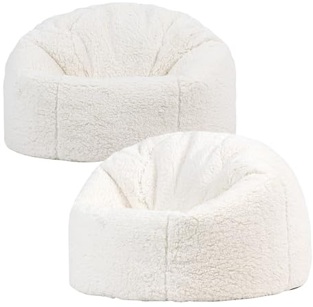 Icon Kingston Sitzsack Kinder, Beige, 2er Pack, Fleece Stoff, Sitzsack mit Füllung, Bequemer Kinder Sessel, Kuschelsessel, Lese Sessel, Schlafzimmer, Kinderzimmer, Wohnzimmer
