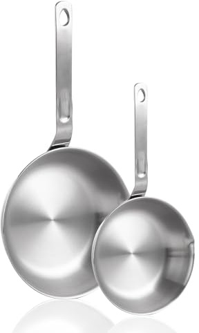 MEIDIV 2 Pack Small Stainless Steel Saucepan,12cm + 16cm Mini Egg Omelette Frying Pan, Small Milk Pan Non-Stick Small Pans for Egg Frying, Sauce, Milk, Suitable for Induction Hobs