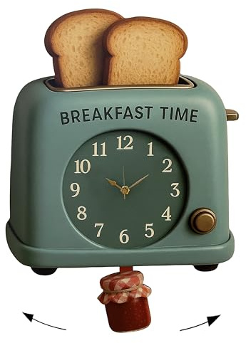 DEKORI® Orologio da parete artigianale momenti vintage – Design con pendolo silenzioso – Taglio laser di precisione – Fatto a mano in Italia (BREAKFAST TIME)