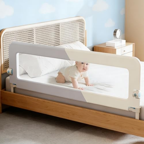 Cioquli Rausfallschutz Bett, 200 cm klappbares Bettgitter, Bettschutzgitter Rausfallschutz für Kinder & Baby, Höhenverstellbar Bettschutzgitter für Kinderbetten, Boxspringbett, Massivholzbetten