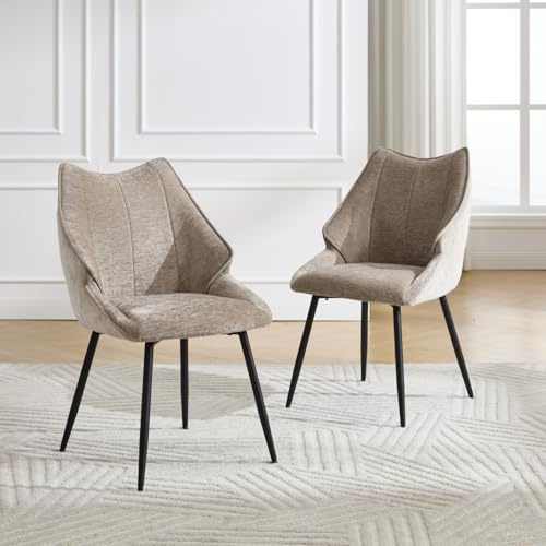 DAYALANE Esszimmerstühle 2er Set, Küchenstuhl aus Chenille, Braun | Polsterstuhl mit Metallbeinen, Wohnzimmerstuhl, Gepolsterte Akzentstühle für Esszimmer Wohnzimmer