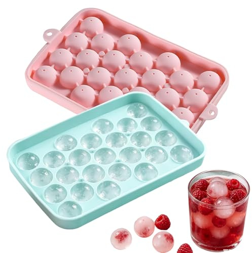 Sphere Ice Cube Mould, Two-Pack Silicone Ice Cube Trays with Lids, Round Ice Ball Mould for Whiskey Cocktails Coffee Tea, Twenty-Five Cavity Ice Cube Moulds for Freezer Use