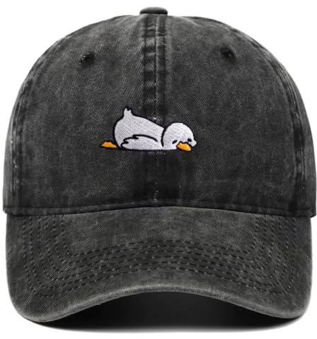 MONYRA Vintage Baseball Cap mit Sleepy Duckling Stickerei – 100% Baumwolle, Verstellbare Basecap für Damen & Herren, Washed Schwarz