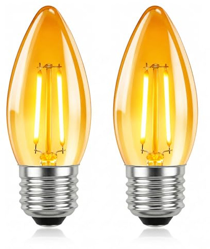 HomiShine 2W E27 Candle Light Bulbs, C35 E27 LED Vintage Filament Bulb Large Screw Light Bulb, 2200K Warm White Amber Glass, Edison Screw Bulb for Lamps, 20W Equivalent, Non-Dimmable, 2 Pack