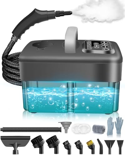 Mecmic Dampfreiniger Handgerät für Alles - 2500W 6-Stufig Einstellbar, 1,6L Wassertank, 120 °C Dampf, 15s Aufheizzeit, Tragbar mit 18 Zubehörteilen,Silber