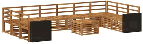 vidaXL Outdoor-Sofagarnitur 11 pcs Natur Massivholz Akazie, Gartenlounge, modernes Sofa für draußen, haltbare Terrassenmöbel, Coole Sitzgruppe