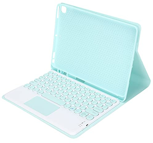 Vvikizy Custodia con Tastiera IOS Tablet Air, Tasti Silenziosi, Funzione Touchpad, Leggera per Smartphone, Tablet, Laptop, Desktop (Tappo tondo verde touch + custodia in pelle)