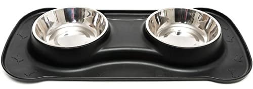 Happilax Dog Water and Food Bowls with Silicone Mat Set - 2 Stainless Steel Dog Bowls - Dog Feeding Station - Feeding and Watering Supplies for Small or Medium Size Dogs or Cats - Puppy Accessories