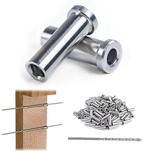 Muzata Lot de 20 très résistant en acier inoxydable Câble Railing Kits pour poteaux de bois, DIY Kit de balustrade avec mâchoire Swage Fourchette Tendeur à vis