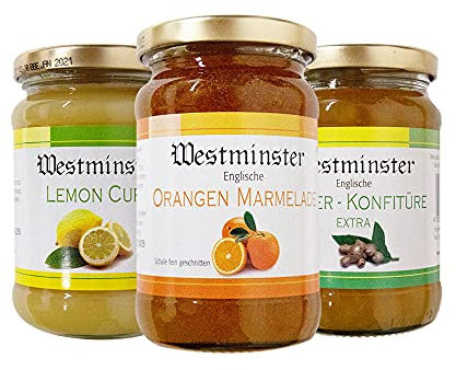 Westminster | Marmeladen Probierset 3er-Set | Orangen-Marmelade | Ingwer-Konfitüre | Lemon Curd | gesamt ca. 991g